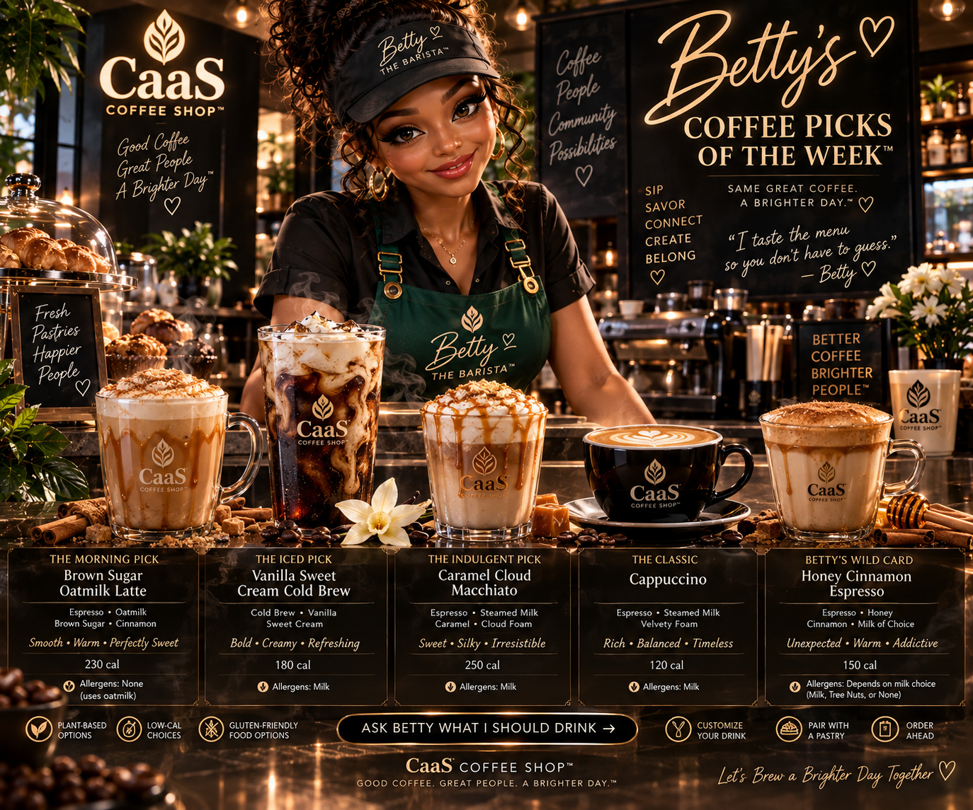 Betty's coffee picks of the week with calories and allergens