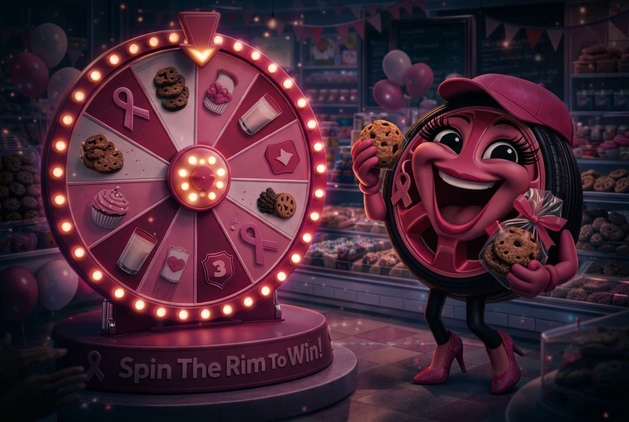 Spin the Rim beside her prize wheel